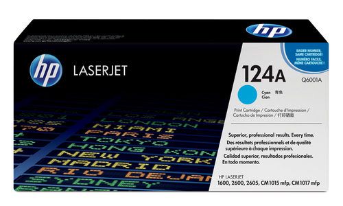 HP 124A - Q6001A - 1 x Cyan - Toner cartridge - For Color LaserJet 1600, 2600n, 2605, 2605dn, 2605dtn, CM1015 MFP, CM1017 MFP – HP Inc
