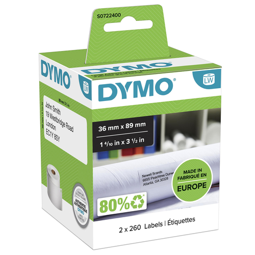 LARGE WHITE ADRESS LABELS 89X36MM 2 ROLLS (260X2) – NEWELL RUBBERMAID