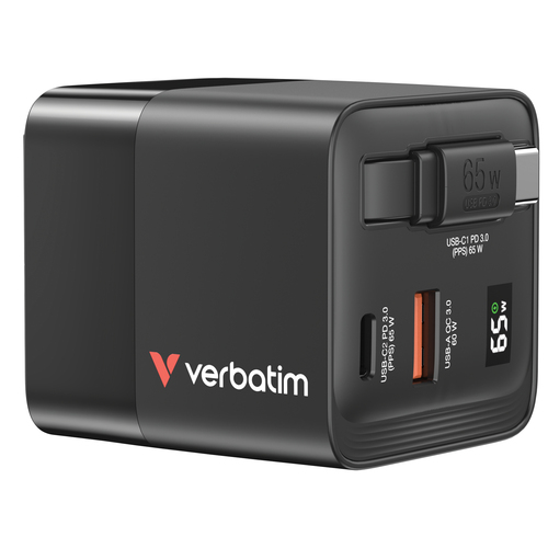VERBATIM, GAN CHARGER, 65W, RETRACTABLE CABLE – Verbatim