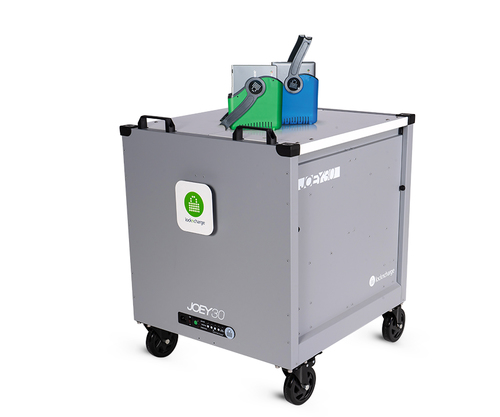 Joey 30 cart bundle; includes UK Power tray and 6 large baskets. Joey is the affordable cart range by LocknCharge. This cart will take 30 devices and can accommodate iPad; Surface; Chromebooks and laptops up to 16''. Lock down kit (LNC10010) available sep – Lock n Charge