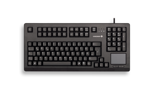 CORDED COMPACT KEYBOARD WITH BUILT-IN TOUCHPAD. FRENCH LAYOUT. BLACK. USB – Cherry