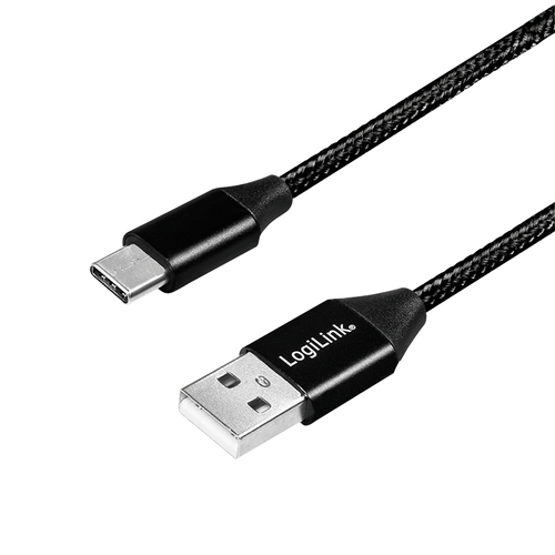 USB 2.0 Type-C cable, C/M to USB-A/M, fabric, black, 1 m – LogiLink