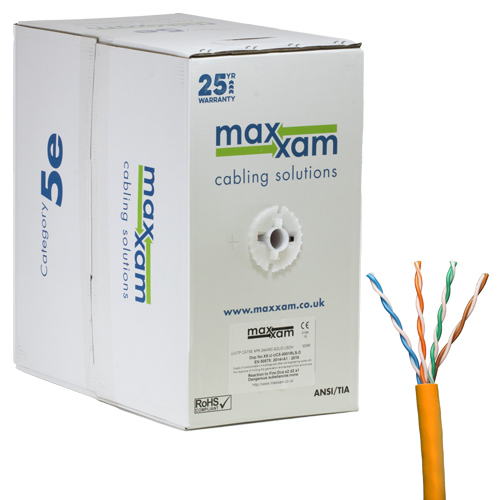 Cat5e Orange U/UTP LSOH 24AWG Solid CPR Dca Cable 305m Reelex Box – Cablenet
