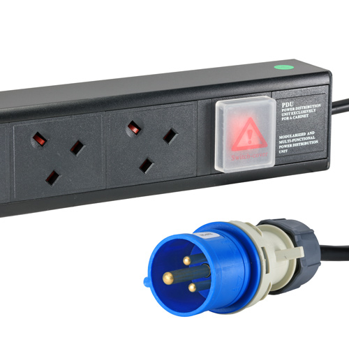 10 Way UK Vertical PDU with 16Amp Commando 3m Feed – Cablenet