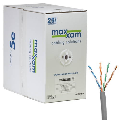 Cat5e Grey U/UTP PVC 24AWG Solid CPR Eca Cable 305m Reelex Box – Cablenet