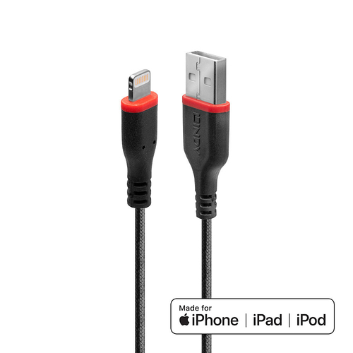 1m Reinforced USB Type A Lightning Black – Lindy