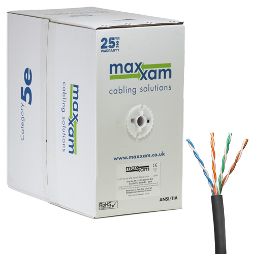 Cat5e Black U/UTP LSOH 24AWG Solid CPR Dca Cable 305m Reelex Box – Cablenet