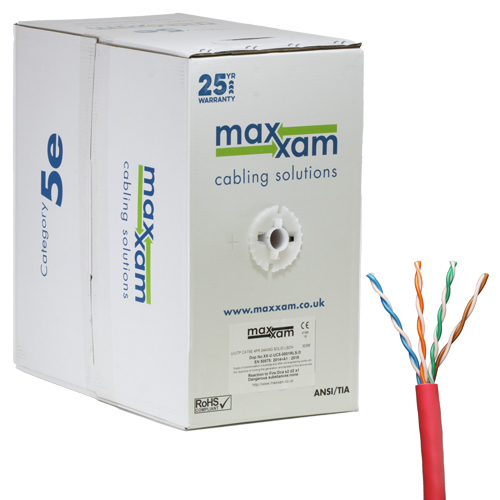 Cat5e Red U/UTP LSOH 24AWG Solid CPR Dca Cable 305m Reelex Box – Cablenet