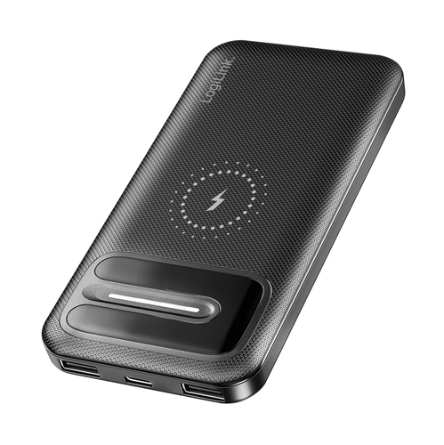 Mobile Power Bank, LiPo, 10.000mAh, wireless charging, black – LogiLink