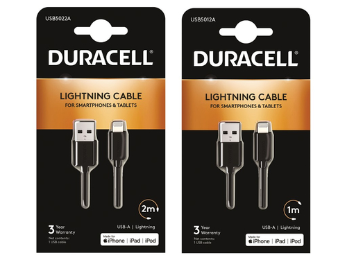 2m + Free 1m Lightning Cables - Black – Duracell