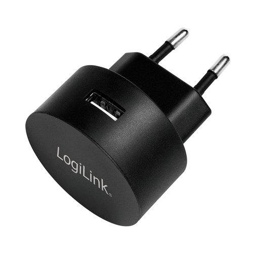USB Wall Charger, 1port, 1x USB-AF, 10.5W, round shape, black – LogiLink