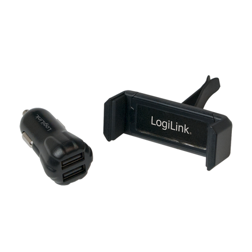 USB Car Charger Set, 2port Charger + holder – LogiLink
