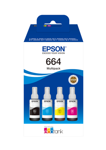 Epson EcoTank 664 - 4-pack - black, yellow, cyan, magenta - original - ink refill - for Epson L380, L395, L495, EcoTank ET-2650, L1455, L656, EcoTank ITS L3050, L3060, L3070 – Epson