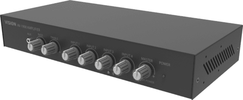 VISION Professional Digital Audio Mixer Amplifier - LIFETIME WARRANTY - 2 x 50w (RMS @ 8 Ohms) - RS-232 - Bluetooth (renameable, set pin) - 4 x inputs each either line-level or Mic (balanced with trim adjustment and switchable phantom power) - pre-mix lin – Vision