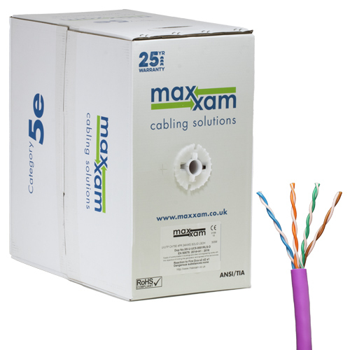 Cat5e Violet U/UTP LSOH 24AWG Solid CPR Cca Cable 305m Reelex – Cablenet