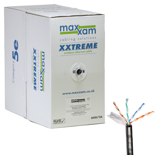 Cat5e Black F/UTP Maxxam XXtreme Outdoor 24AWG Cable 305m Reel in Box – Cablenet