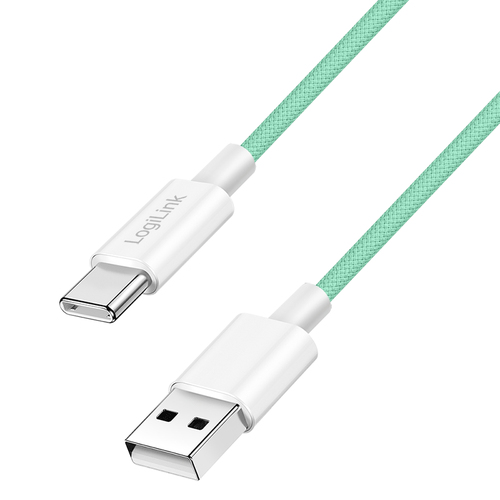 USB 2.0 Type-C cable, C/M to A/M, nylon jacket, 60W, green, 1.5 m – LogiLink