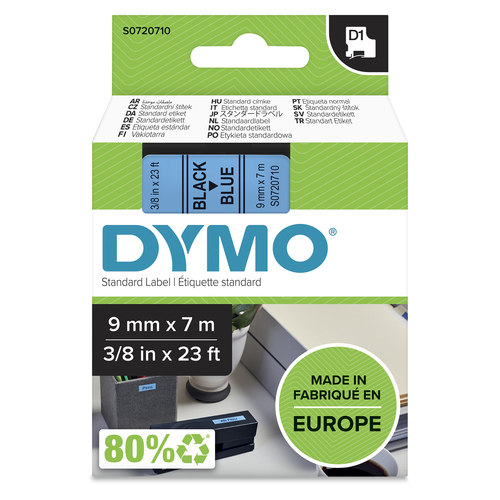 D1 - TAPE DYMO 9MMX7M BLACK/BLUE – NEWELL RUBBERMAID
