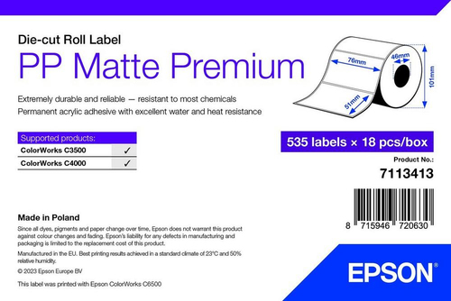 PP MATTE LABEL PREM DIE-CUT ROLL 76X51MM 535 LABELS – Epson