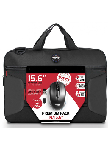 Port Design Premium 14/15.6'' Laptop Case & Wireless Mouse Bundle. Includes USB-A and Type C wireless senders – Port