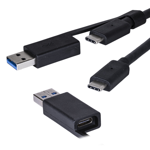 1m USB 3.1c Male - USB 3.1c Male with USB 3.0 Adaptor with IC Black – Cablenet