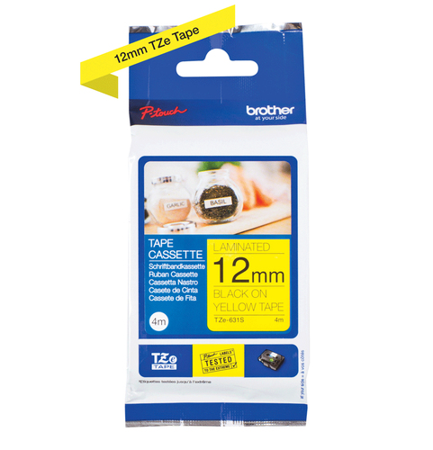 TZE-631S LAMINATED TAPE 12 MM BLACK ON YELLOW – Brother
