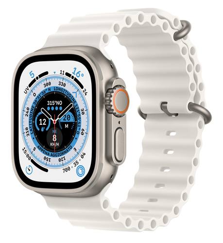 Apple Watch Ultra GPS + Cellular, 49mm Titanium Case with White Ocean Band – Apple