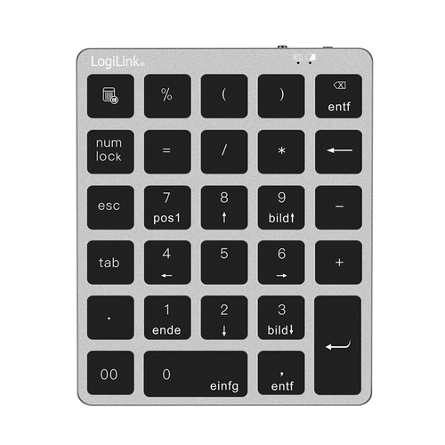 Keypad, BT 5.0, 28 keys, aluminum, grey – LogiLink
