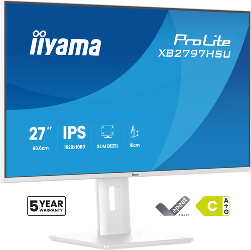 27iWIDE LCD 1920 x 1080 120 Hz IPS panel LED Bl. Adaptive Sync USB-Hub(2xOut v3.2 + 2xUSB-C(5 Watt)) Pivot Height Adjust.(15cm) 350 cd/m 1500:1 Static Contrast – Iiyama