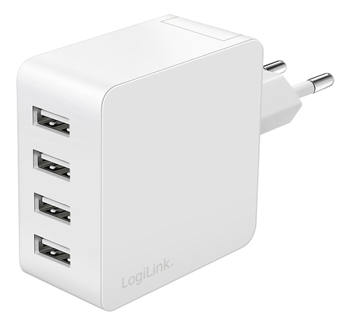 USB Wall Charger, 4port, 4x USB-AF, 24W, white – LogiLink