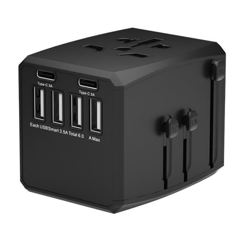 World Travel Adapter, 4 USB A – MicroConnect