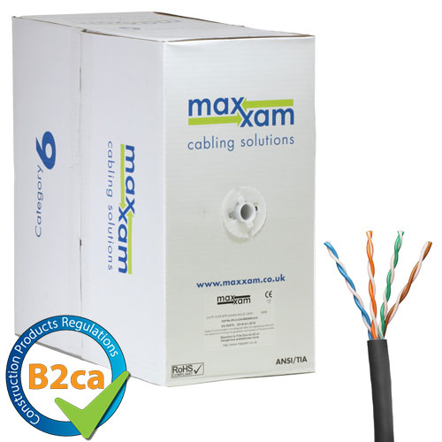 Cat6 Black U/UTP LSOH 24AWG Solid CPR B2ca Cable 305m Reel in Box – Cablenet
