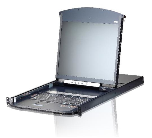 8 port CAT5 1U Dual Rail 19 LCD KVM Switch, KVM Switch over IP with 1 local-remote user access (2 bus), Daisy Chain, Panel Array Mode – ATEN