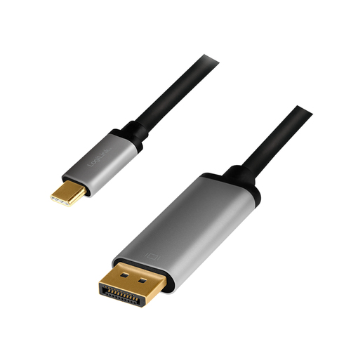 USB 3.2 Gen1 Type-C cable, C/M to DP/M, 4K, alu, black/grey, 1.8 m – LogiLink
