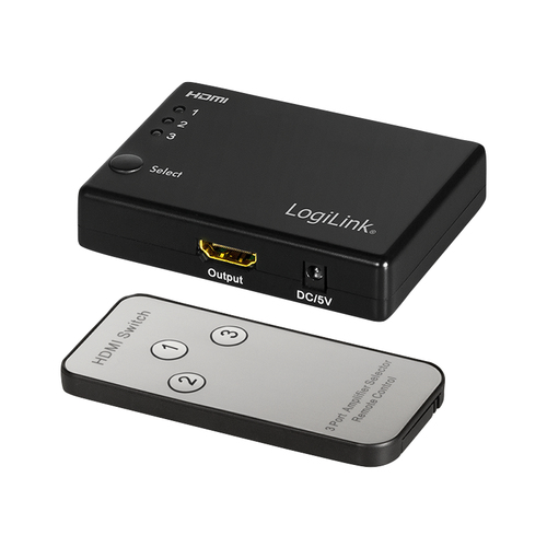 HDMI switch, 3x1-Port, 1080p/60 Hz, HDCP, CEC, RC, smal – LogiLink