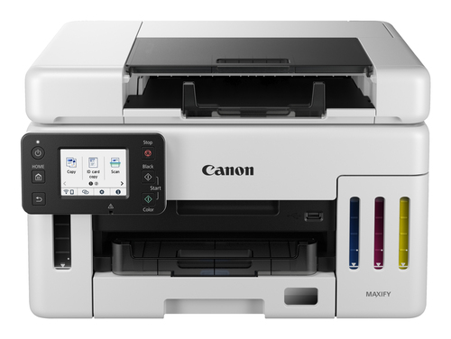 Canon MAXIFY GX6550 Ink Tank Multifunction Printer. 24ipm Mono, 15.5ipm Colour. 250 Sheet Tray. 100 Sheet Rear Tray. MacOS, Chrome, Windows. Ethernet and WIFI – Canon