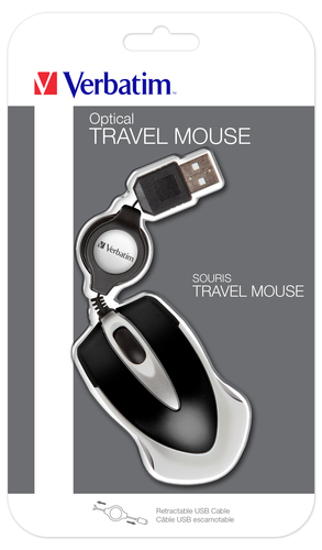 Verbatim Go Mini Optical Travel Mouse - Muis - rechts- en linkshandig - optisch - met bekabeling - USB - zwart – Verbatim
