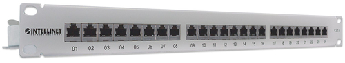 CAT6 PATCH PANEL 24-PORT FTP- 1U SHIELD 90/DEG TOP/PUN DWN GRY – INTELLINET