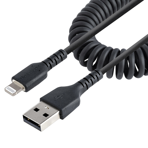USB TO LIGHTNING CABLE - 50CM (20) COILED CABLE BLACK – StarTech.com