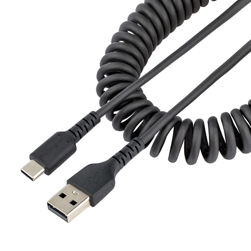 USB A TO C CHARGING CABLE - 50CM (20) COILED CABLE BLACK – StarTech.com