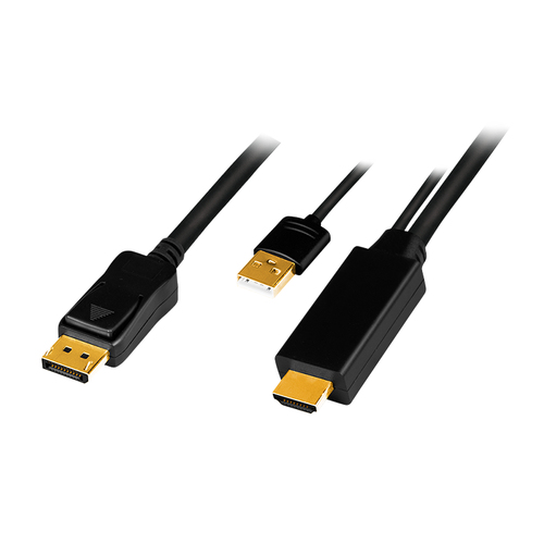 HDMI cable, A/M + USB-A/M to DP/M, 4K/30 Hz, black, 2 m – LogiLink