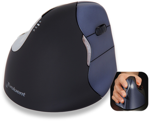 An Evoluent product. The RIGHT HANDED Evoluent VerticalMouse 4 wireless is a vertical patented mouse that supports your hand in a relaxed handshake position- and eliminates the arm twisting required by ordinary mice. The 4 is the latest evolution of this – Evoluent
