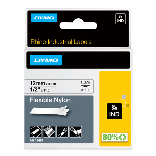 RHINO TAPE NYLON FLEXIBLE 12MM BLACK ON WHITE – NEWELL RUBBERMAID