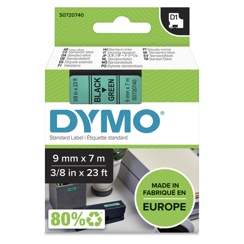 D1 - TAPE DYMO 9MMX7M BLACK/GREEN – NEWELL RUBBERMAID