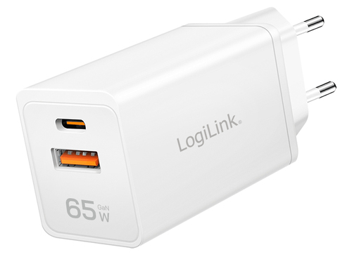 USB Wall Charger, 2port, GaN, USB-AF & USB-CF , 65W, PD3.0 & QC4.0 – LogiLink