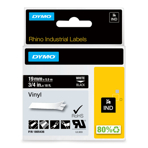 RHINO 19 MM VINYL WHITE ON BLACK – NEWELL RUBBERMAID