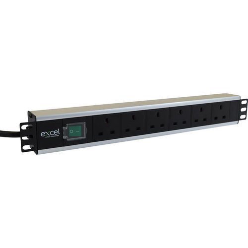 Excel 6 Way Horiz PDU 6x UK Socket 16A IEC 60309 Plug Switched – Excel