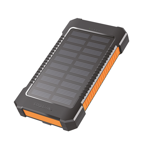 Mobile Power Bank, LiPo, 6.000mAh, USB-C in/out, solar, w/flashlight, black – LogiLink