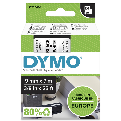 D1 - TAPE DYMO 9MMX7M BLACK/WHITE – NEWELL RUBBERMAID