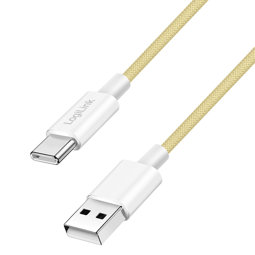 USB 2.0 Type-C cable, C/M to A/M, nylon jacket, 60W, yellow, 1 m – LogiLink